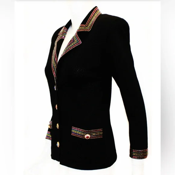 St John Evening Gorgeous Jacket black with multicolored paillettes pockets Sz 6 - Picture 5 of 12